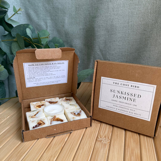 Sunkissed Jasmine Essential Oil Wax Melts | Luxury Floral Home Fragrance | 8 Wax Melt Squares