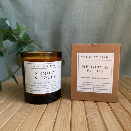 Memory & Focus Essential Oil Wellness Candle | Rosemary, Lemon & Peppermint | 220g