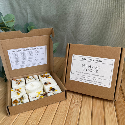 Memory & Focus Essential Oil Wax Melts | Fresh Botanical Home Fragrance | 8 Wax Melt Squares